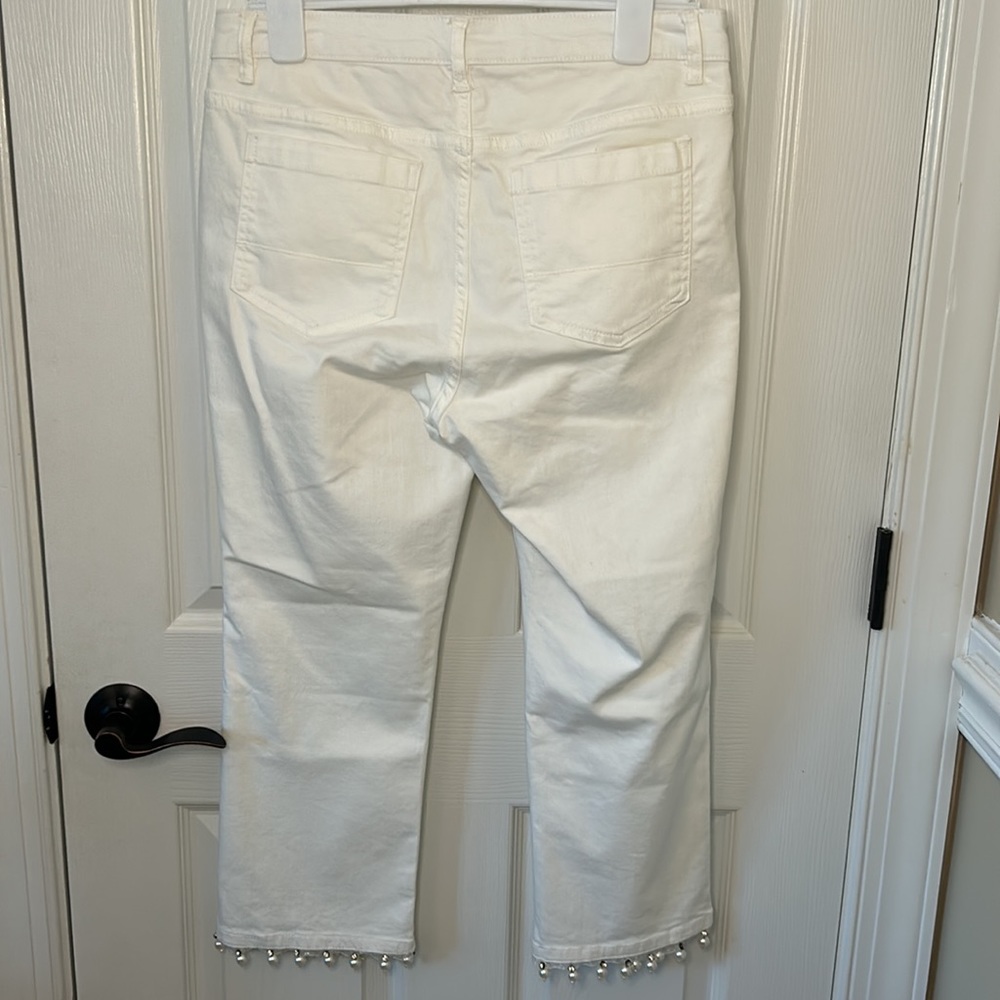 Soft Surroundings White Jeans with Pearl, Rhinestone & Lace Hem (10P) - Picture 2 of 13